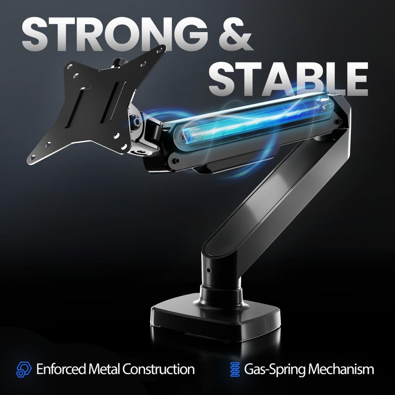 EVEO Premium Single Monitor Arm 14"â€“34", Adjustable Gas Spring Monitor Mount, Single Arm Desk Mount for 34 Inch Computer Screens, VESA Compatible Stand with Clamp and Grommet Base â€“ Black - Image 3